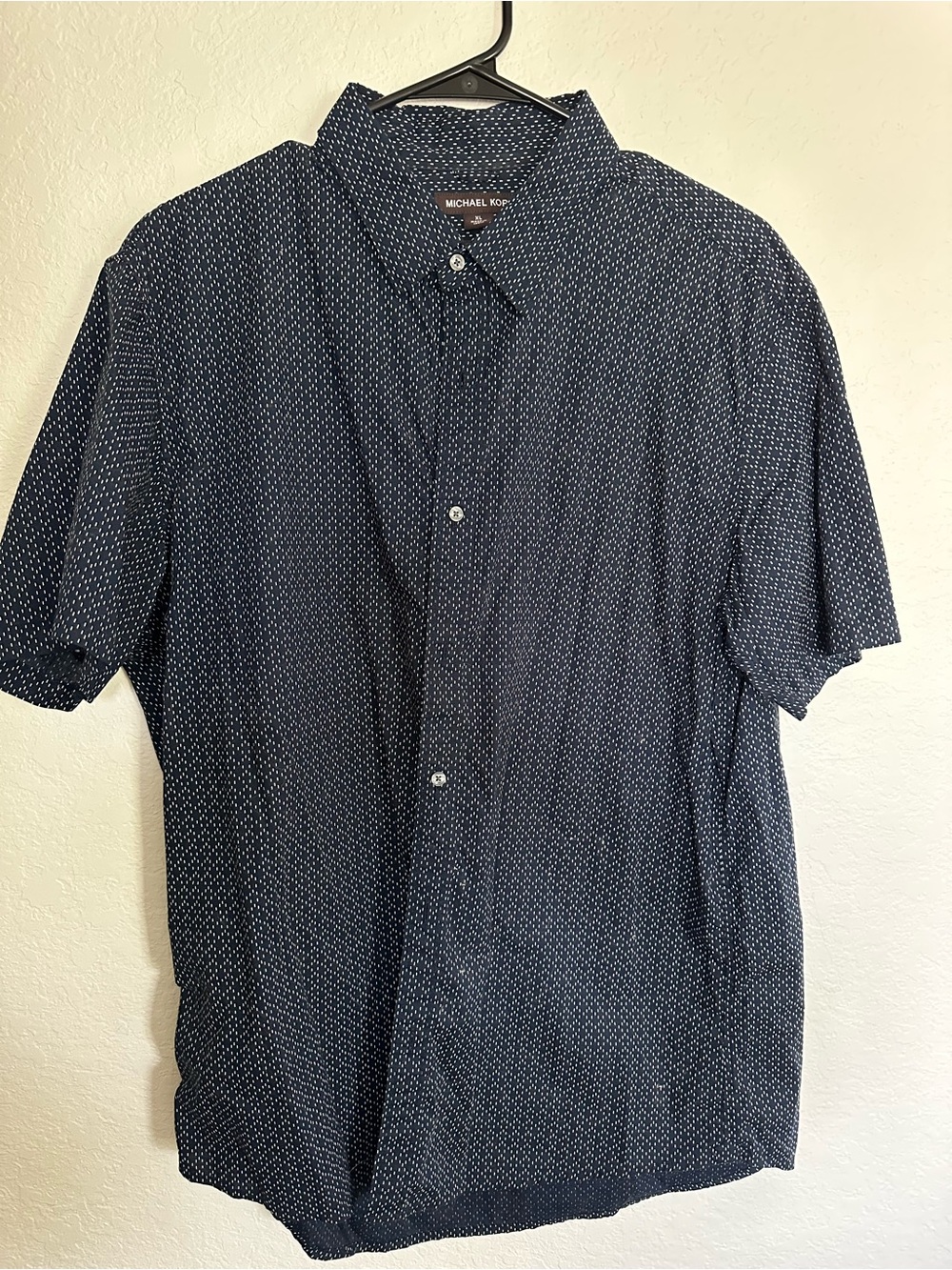 Michael Kors Men’s Navy Short-Sleeve Button-Down Shirt with Micro Dot Print